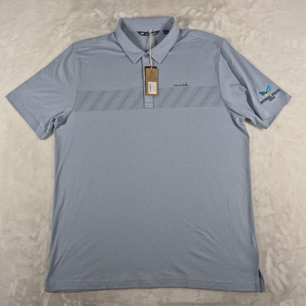 Travis Mathew Jungle Pyramid Polo Shirt Men's XL Blue Golf Performance Logo NWT